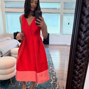 Maeve Red and Pink Midi Dress